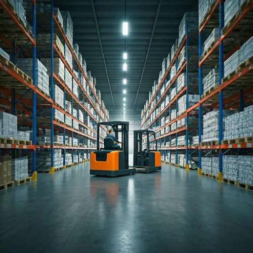 Secure warehousing facility with neatly organized cargo and high-density shelving